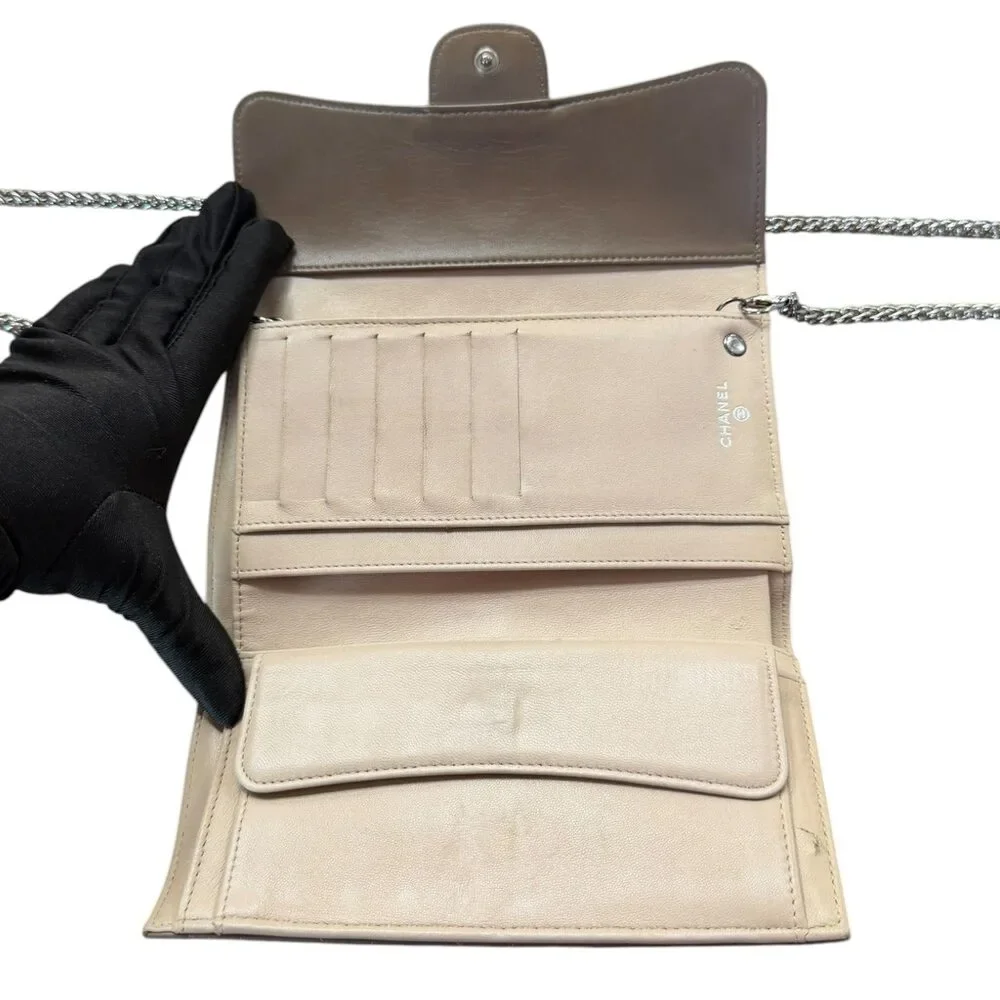 CHANEL Taupe Lambskin SHW Classic Flap Trifold Wallet